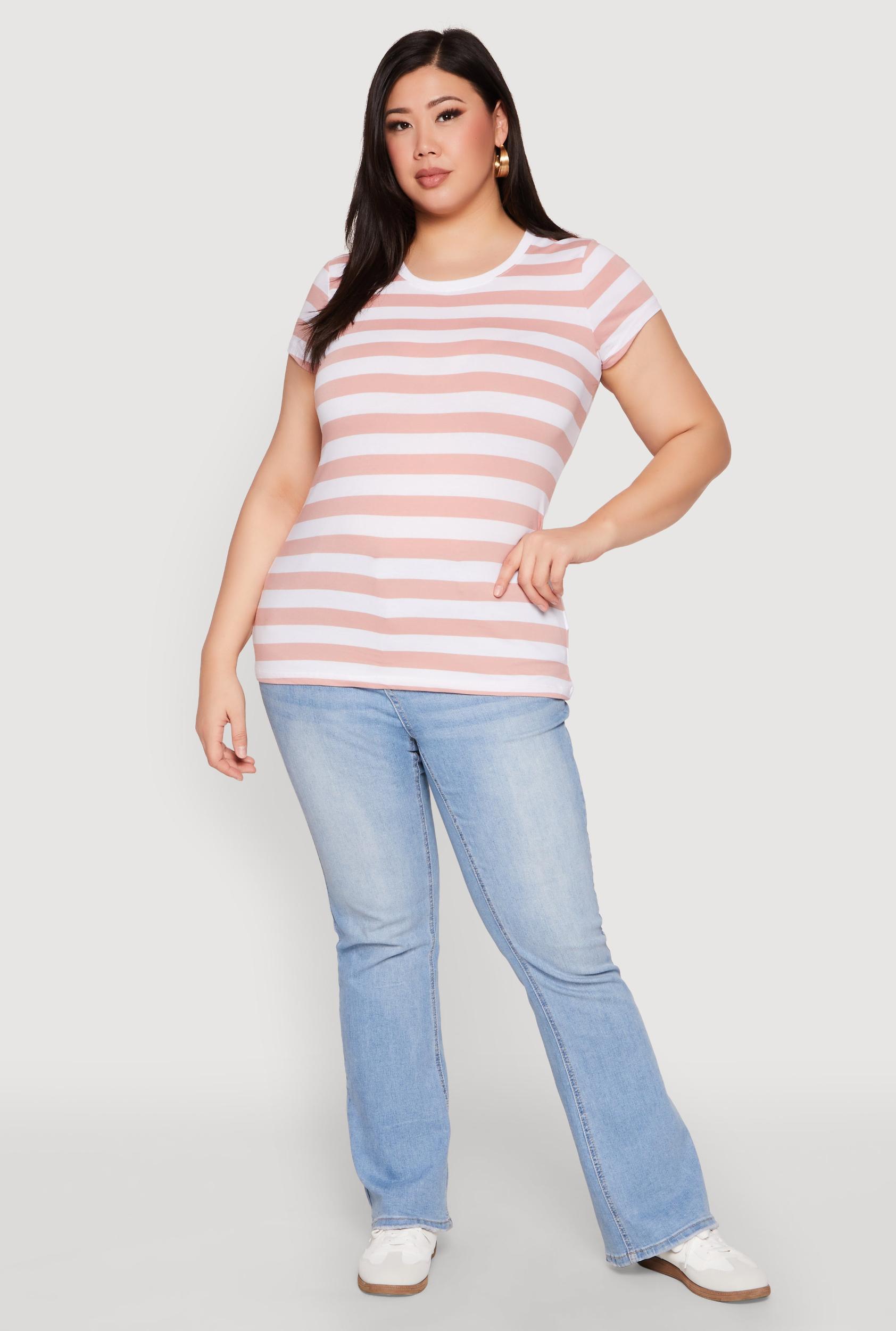 Womens Plus Size Striped Crew Neck Tee Product Image
