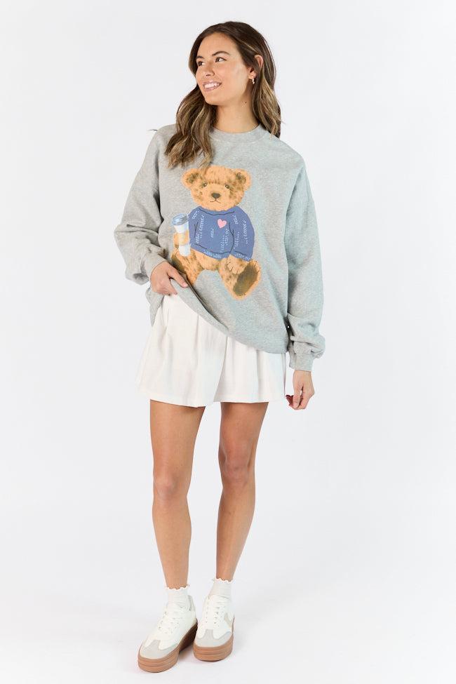 Vintage Teddy Bear Heart Sweater Light Grey Graphic Sweatshirt Product Image
