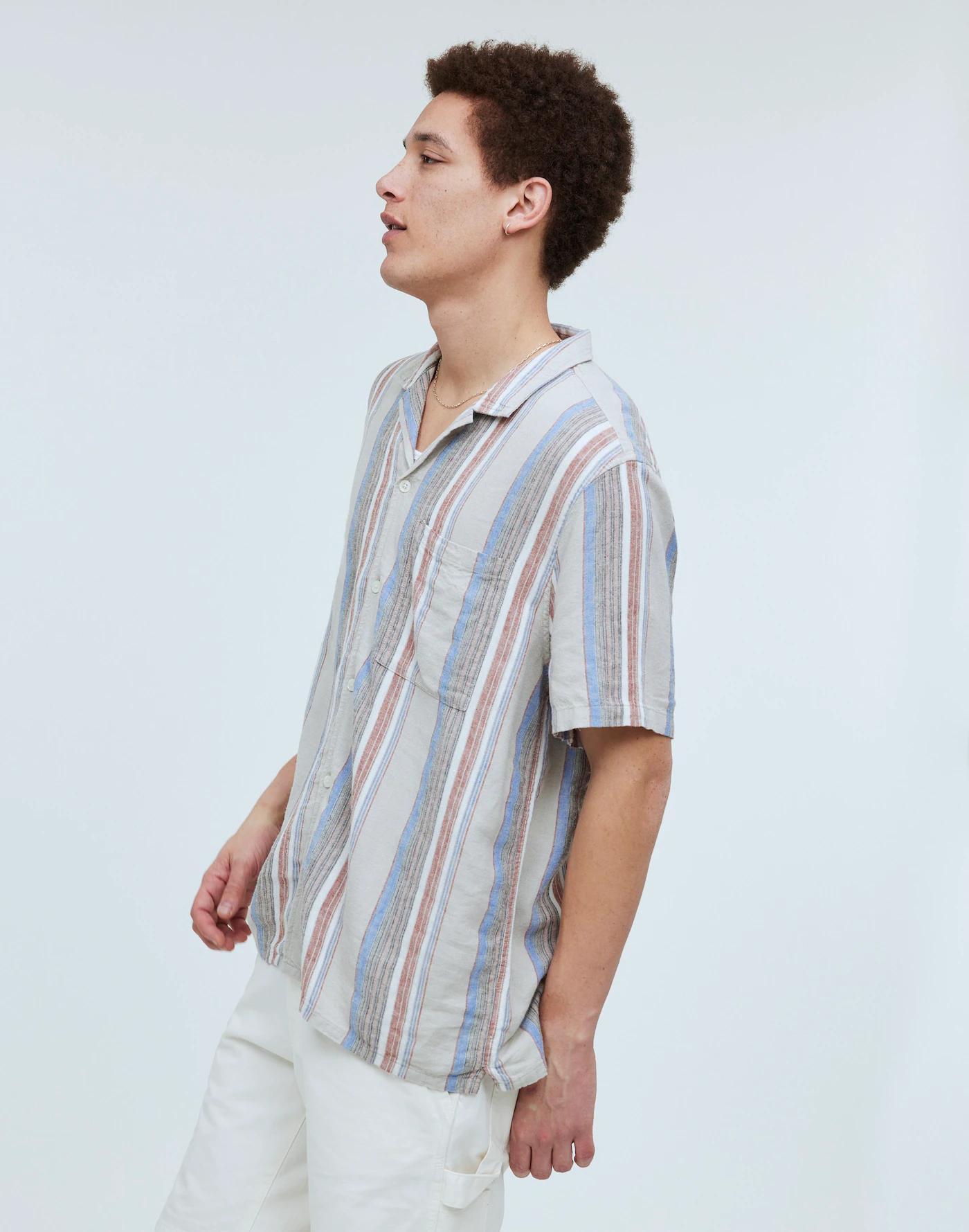 Easy Short-Sleeve Shirt in Stripe Linen Product Image
