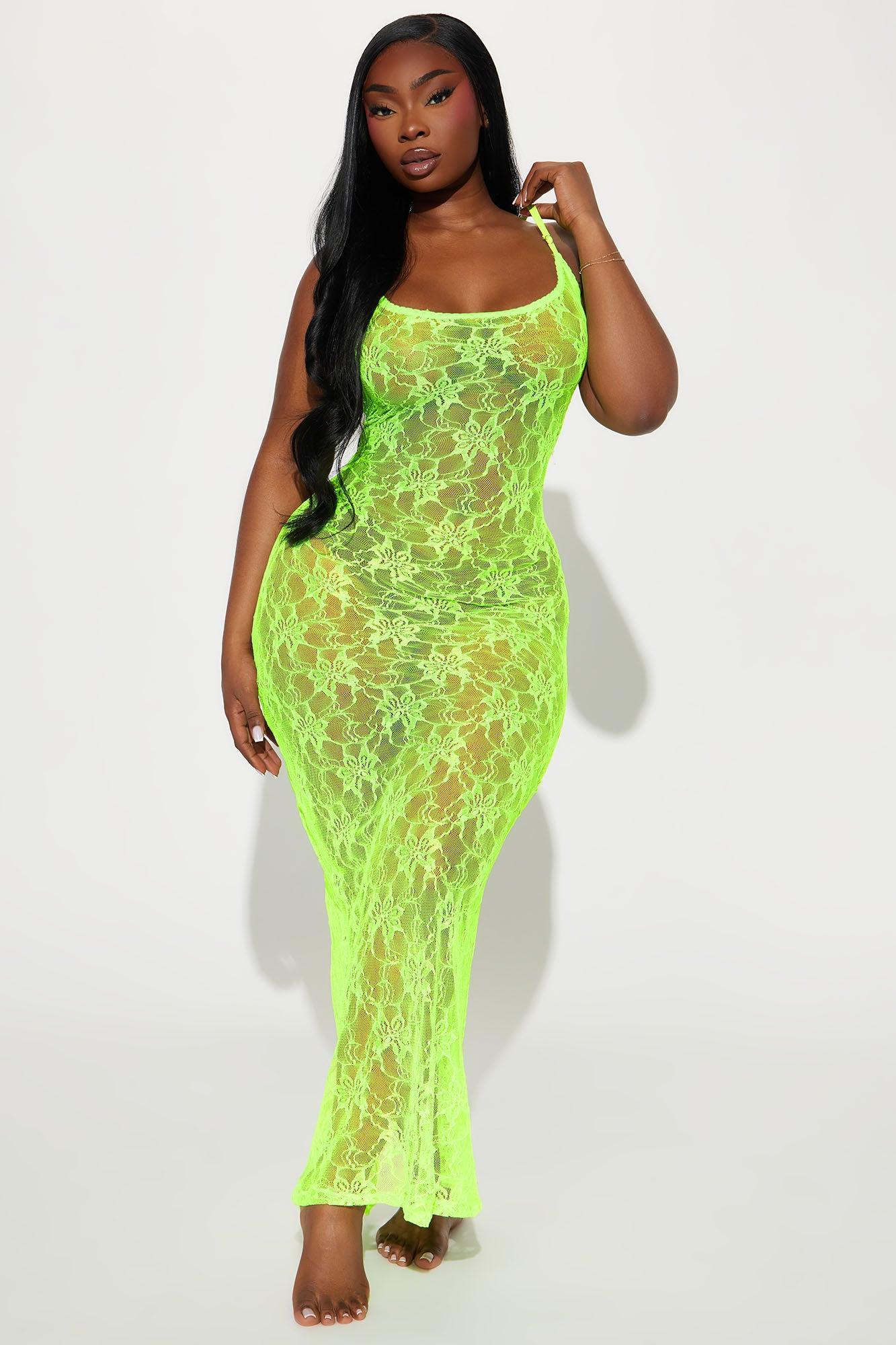 Sultry Moments Lace Maxi Gown Babydoll - Lime Product Image