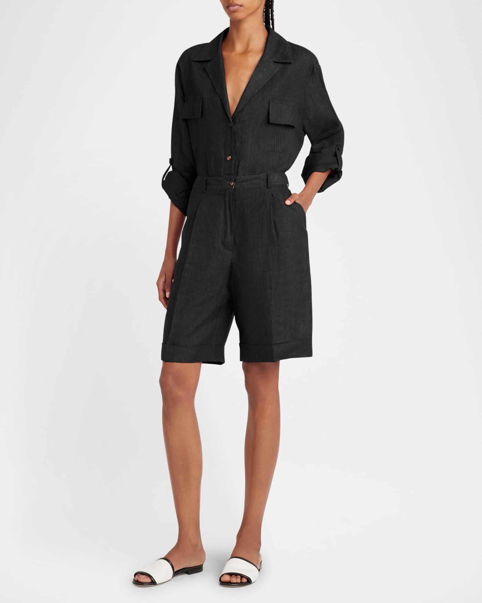 Pleated Linen Bermuda Shorts Product Image