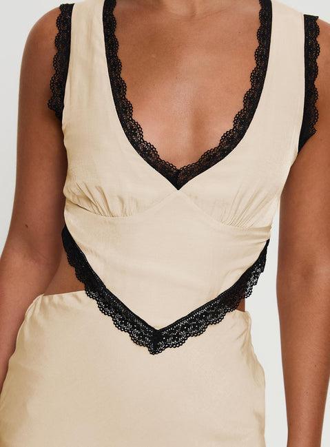 Keila Lace Trim Maxi Dress Cream / Black Product Image