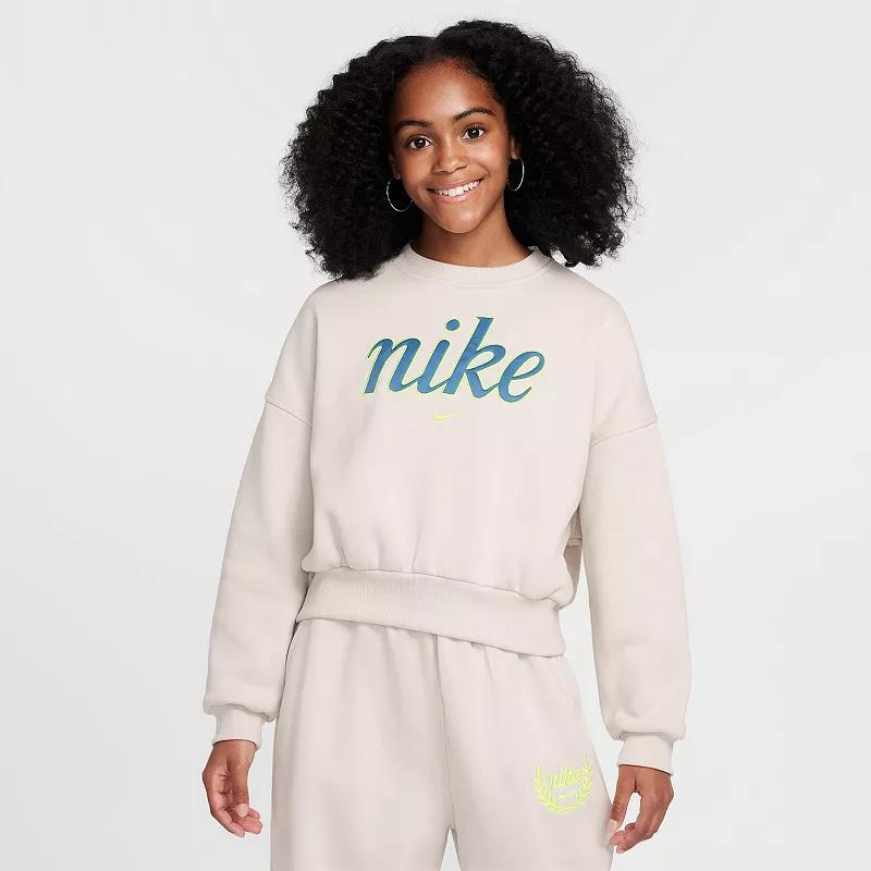 Nike Kids' Sportswear Graphic Sweatshirt in Light Bone/Volt at Nordstrom, Size Xs Product Image