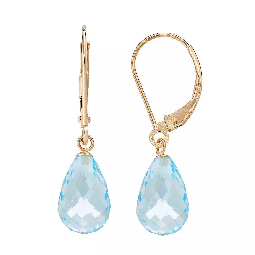 14k Gold Blue Topaz Briolette Drop Earrings, Women's Product Image