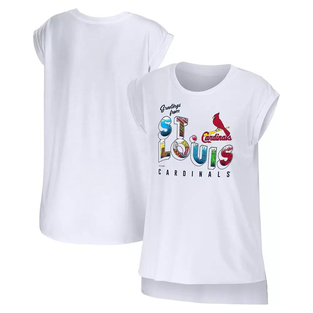 Women's WEAR by Erin Andrews White St. Louis Cardinals Greetings From T-Shirt, Size: Medium Product Image