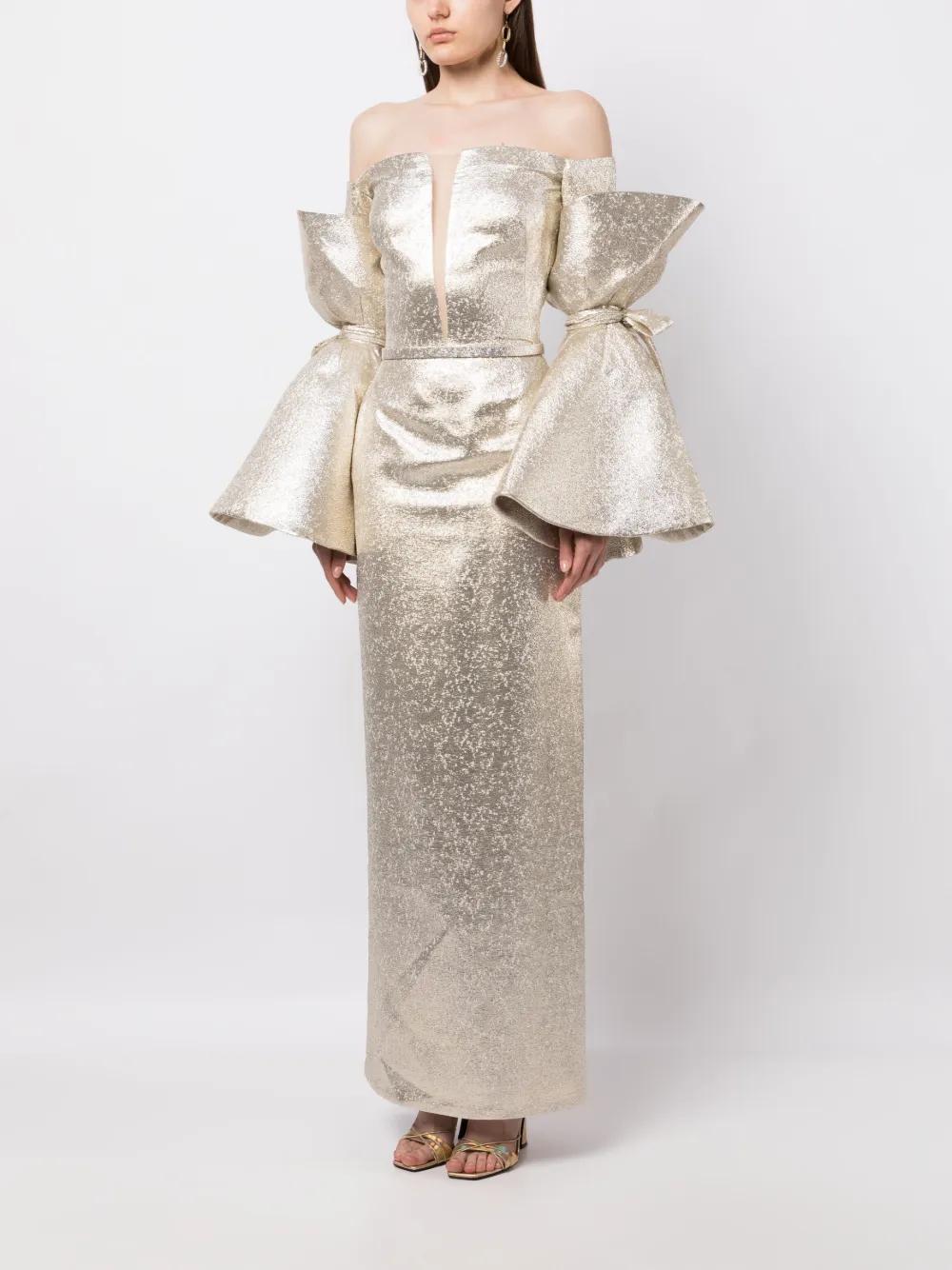 brocade-effect off-shoulder dress Product Image