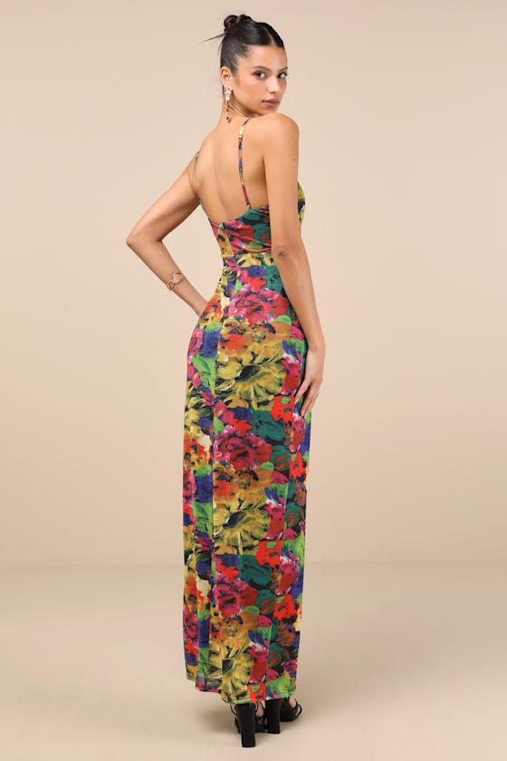 Sunniva Black Multi Print Mesh Cowl Maxi Dress Product Image