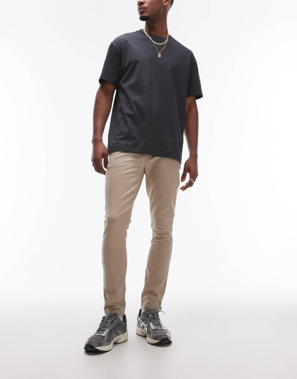 Topman skinny chino pants in stone Product Image