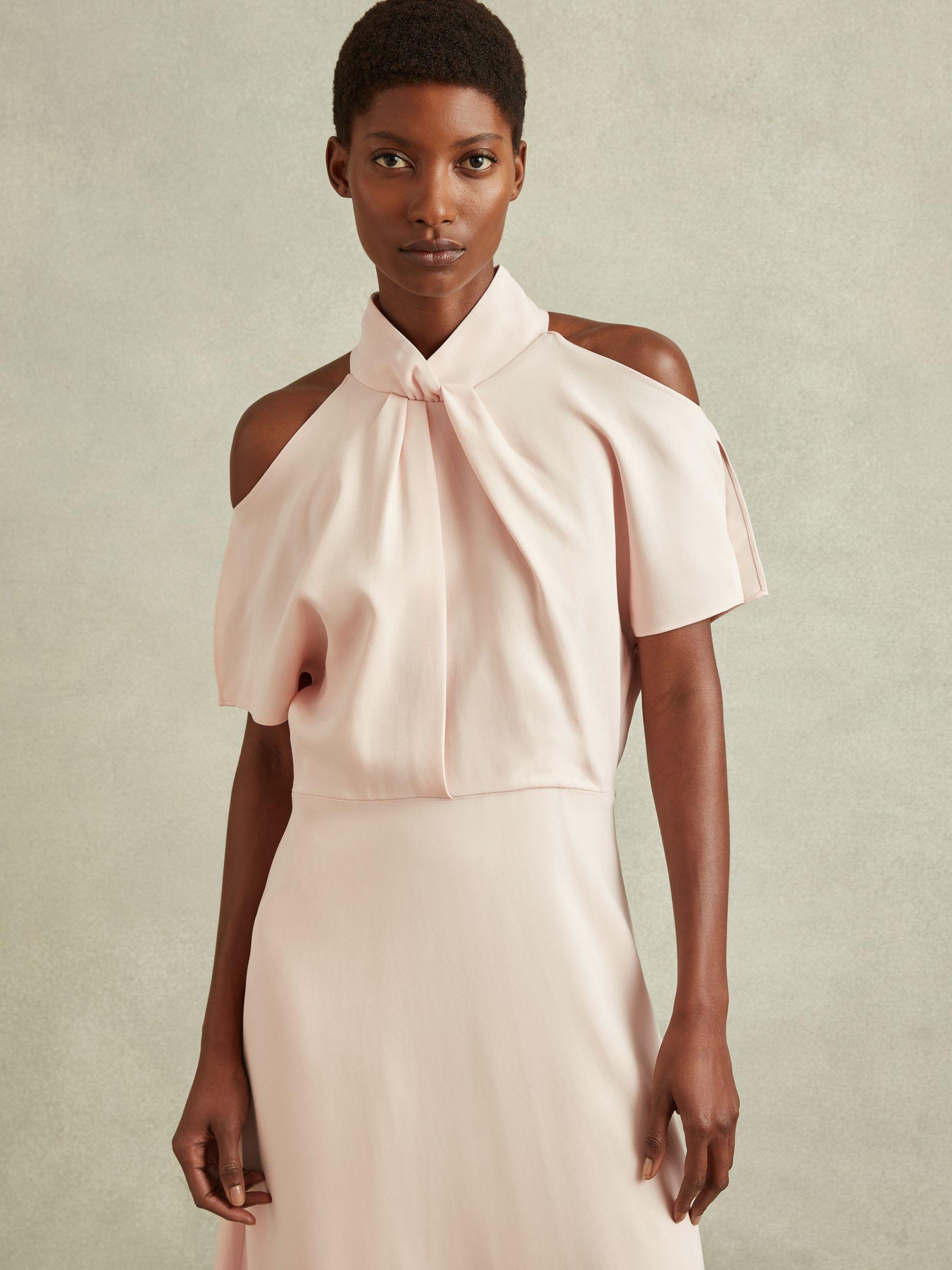 Twist Neck Cut Out Midi Dress in Nude Product Image