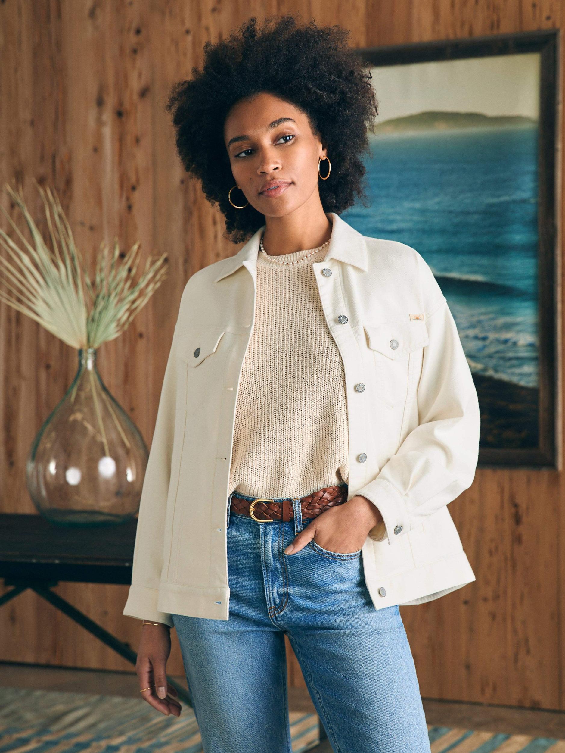 Stretch Terry Trucker Jacket - Egret Female Product Image