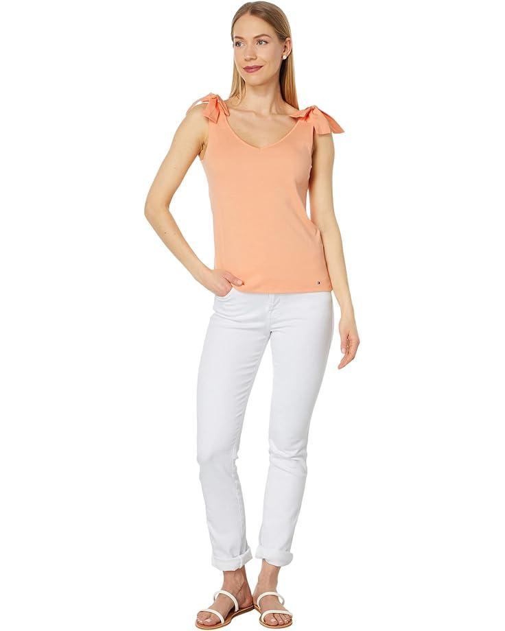 Plus-Size Floral Linen-Blend Jersey Tie-Neck Top Product Image