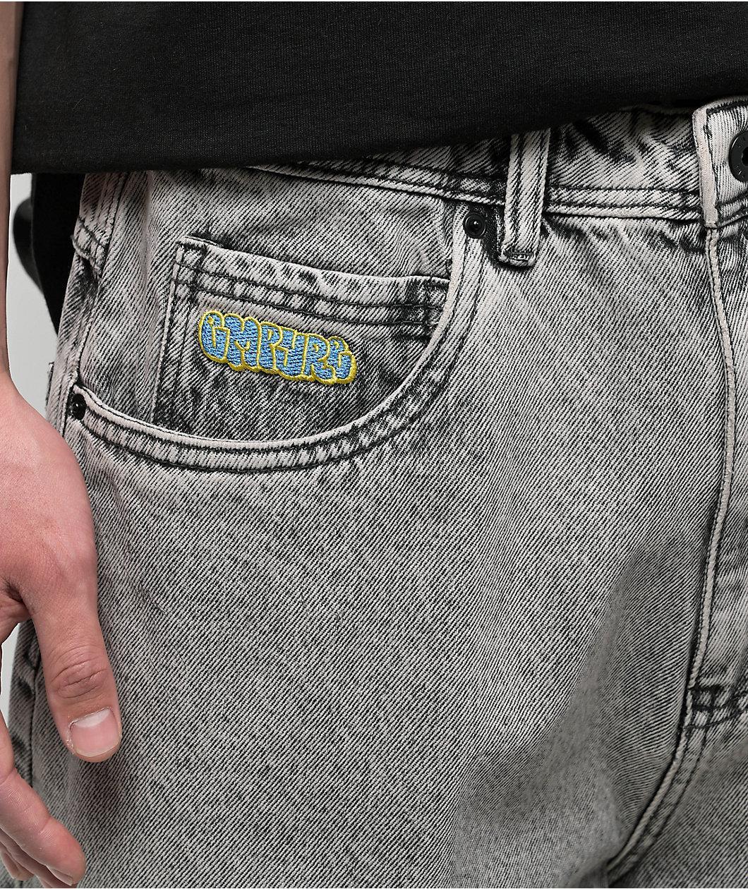 Empyre Scramble Ultra Wide Grey Wash Denim Skate Shorts Product Image