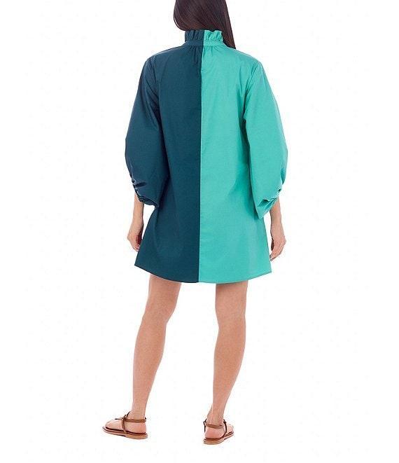 CROSBY by Mollie Burch Olive Colorblock High Ruffle Collar Long Sleeve Button Front Shirt Dress Product Image