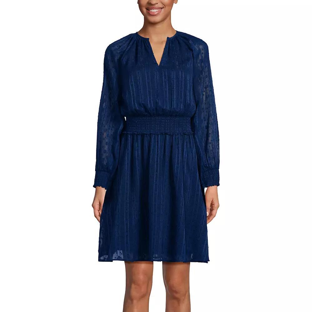 Women's Lands' End Chiffon Clip Dot Dress, Size: Large, Deep  Blue Product Image