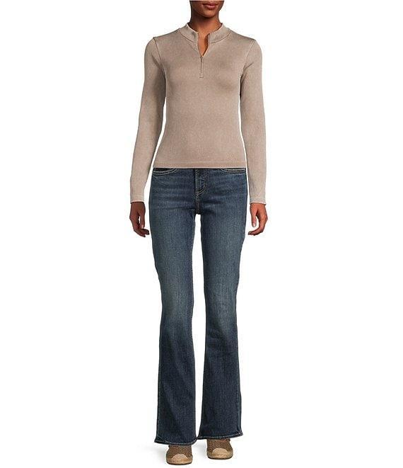 Moa Moa Mock Neck Long Sleeve Quarter Zip Top Product Image