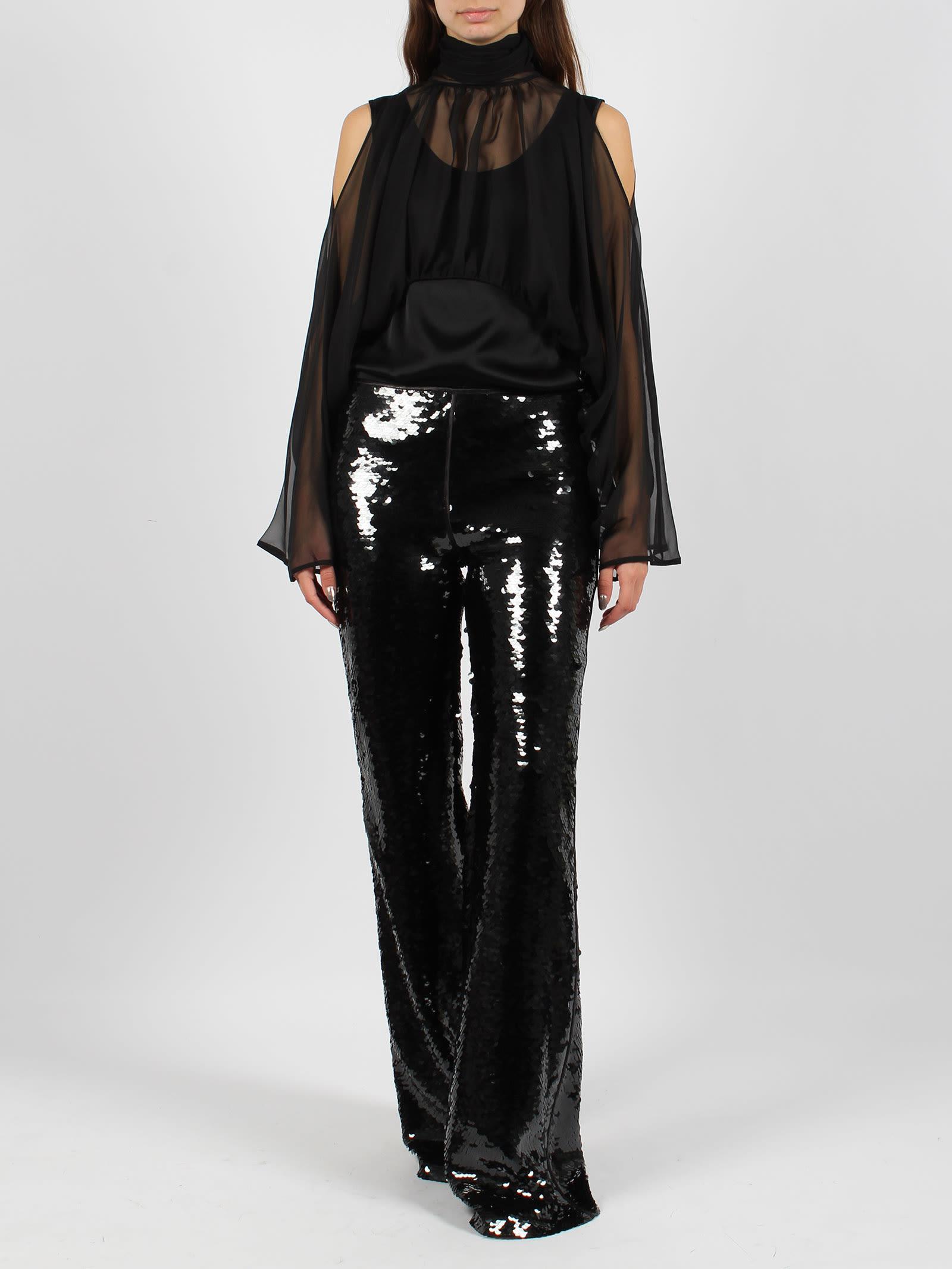 ALBERTA FERRETTI Chiffon-overlay Satin Blouse In Black Product Image