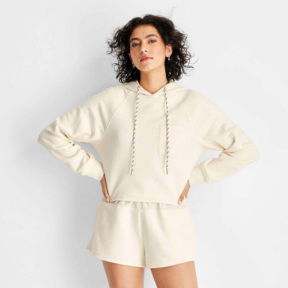 Women's Hooded Sweatshirt - Future Collective 1X: Midweight French Terry, Raglan Long Sleeve, Drawstring Hood Product Image