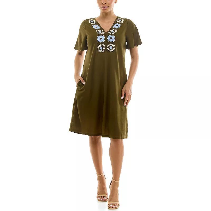 Women's Nina Leonard Crochet Trapeze Dress, Size: XL, Green Combo Product Image