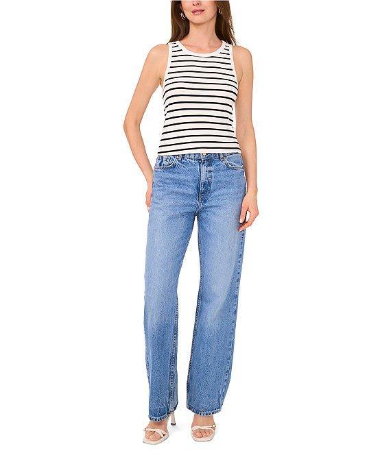 Vince Camuto Knit Stripe Print Crew Neck Sleeveless Cropped Tank Product Image