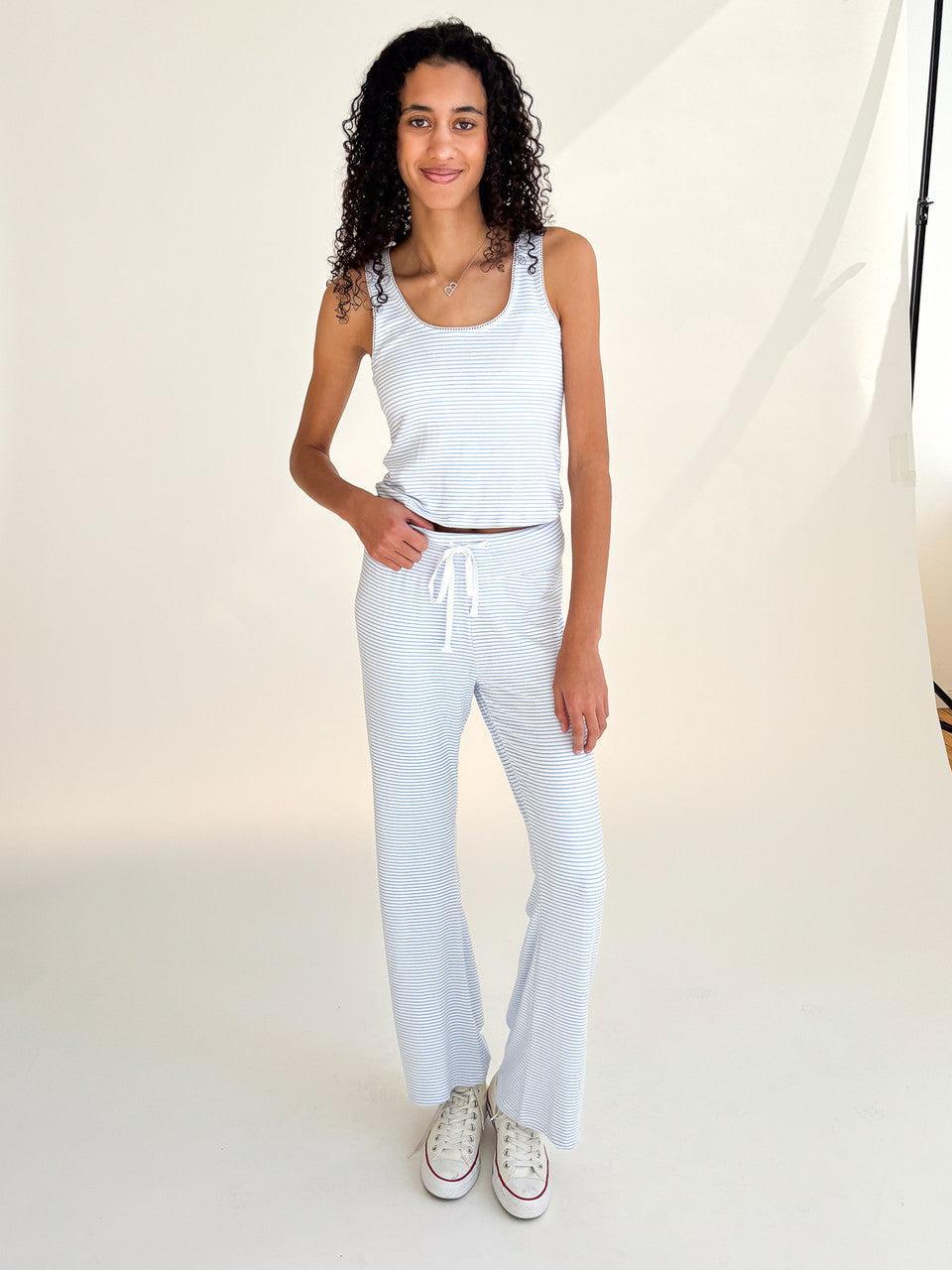 Blue Pinstripe Wide Leg Lounge Pants Product Image