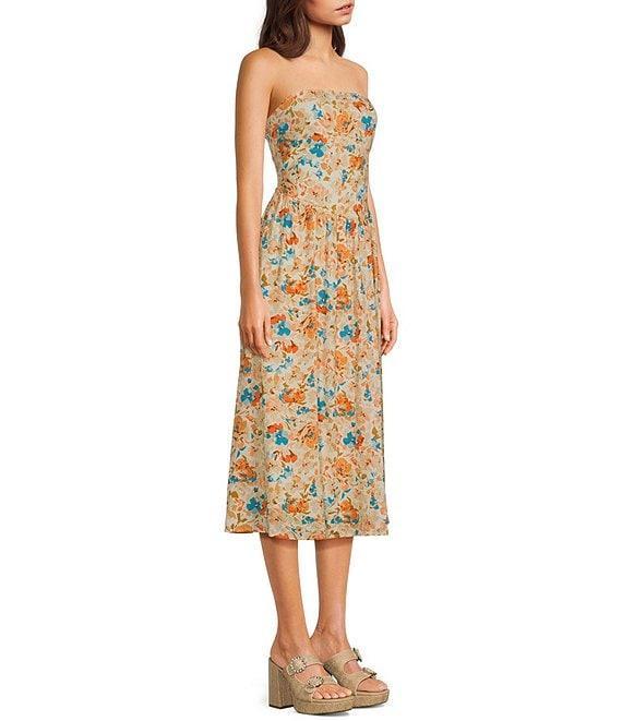 Sadie & Sage Strapless Tube Top Midi Woven Floral Printed Dress Product Image