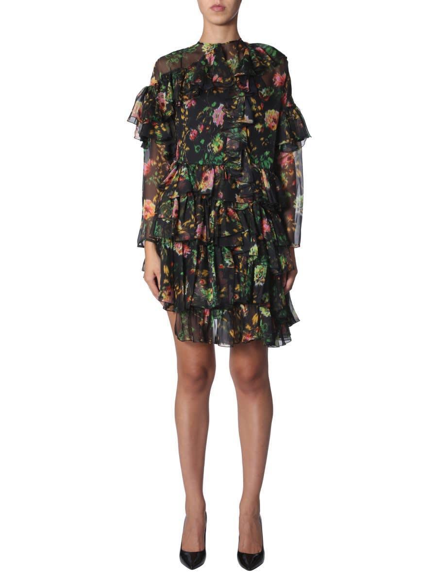 MSGM Floral Print Ruffled Dress In Black Product Image