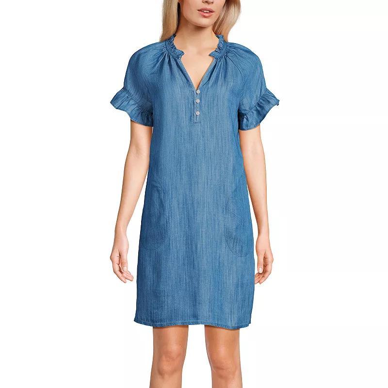 Womens Lands End Chambray Short Sleeve Shift Dress Soft Blue Product Image