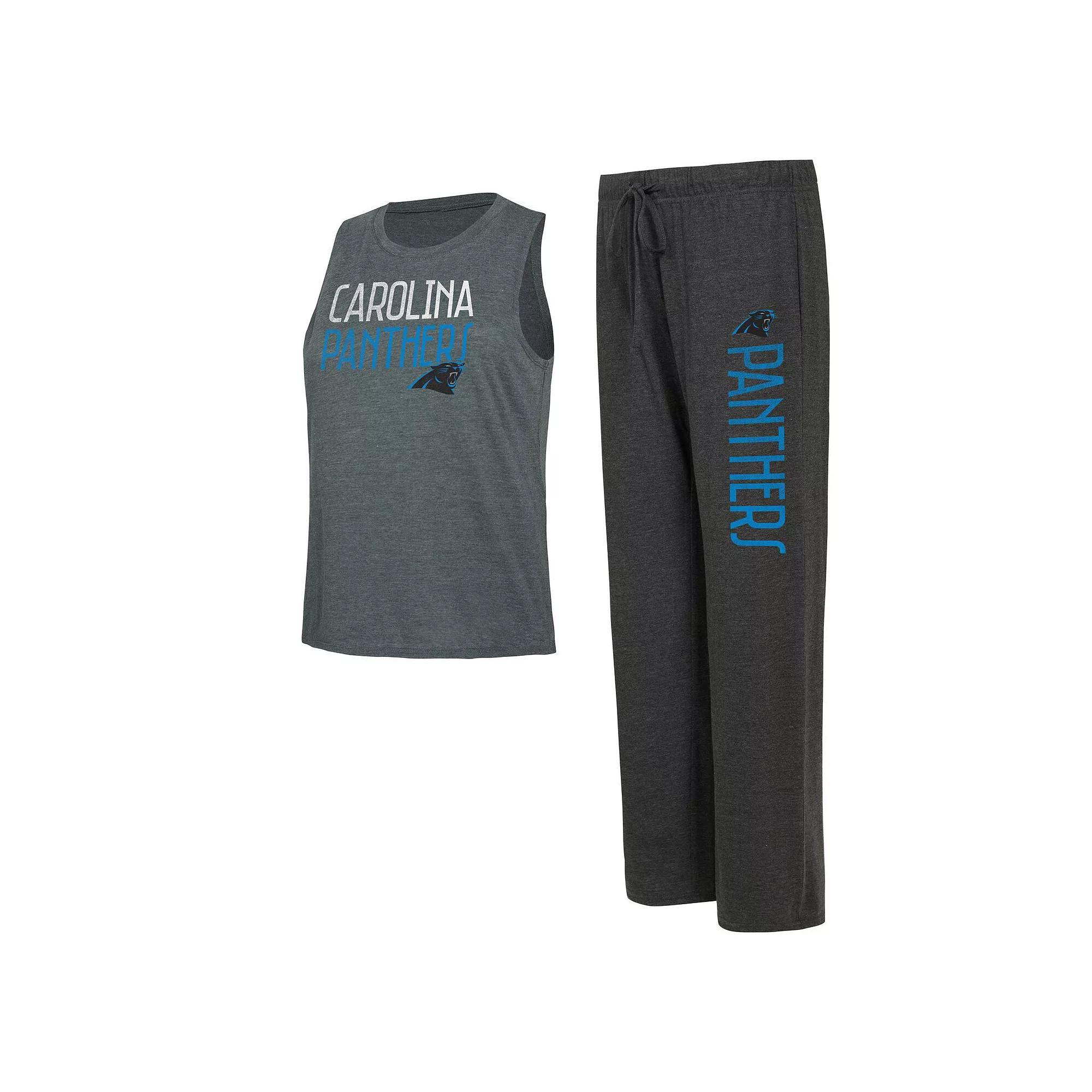 Women's Concepts Sport Black/Charcoal Carolina Panthers Muscle Tank Top & Pants Lounge Set, Size: Large Product Image