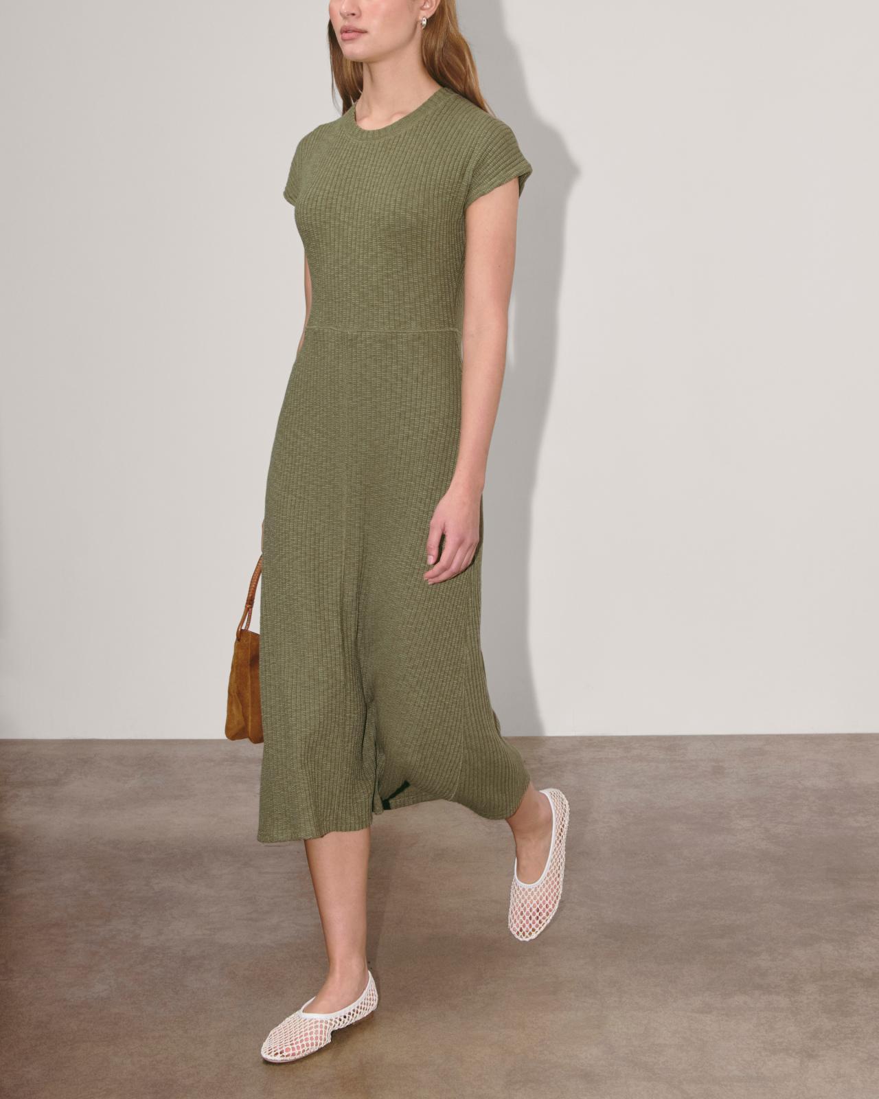 Womens Rib-Knit Cap-Sleeve Midi Dress by Everlane Product Image