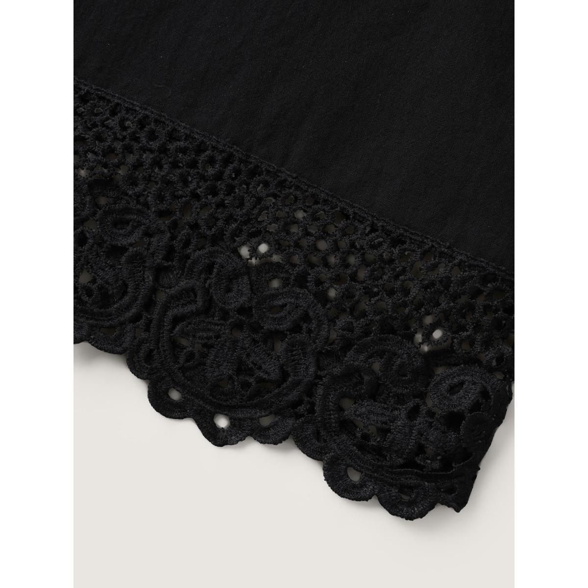 Plus Size Cotton Scalloped Lace Hem Wide-Leg Pants Women Black Resort Wide Leg Mid Rise Vacation Pants BloomChic 18-20/2X Product Image