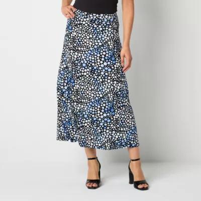 Black Label by Evan-Picone Knit Womens Mid Rise Midi Flared Skirt Product Image