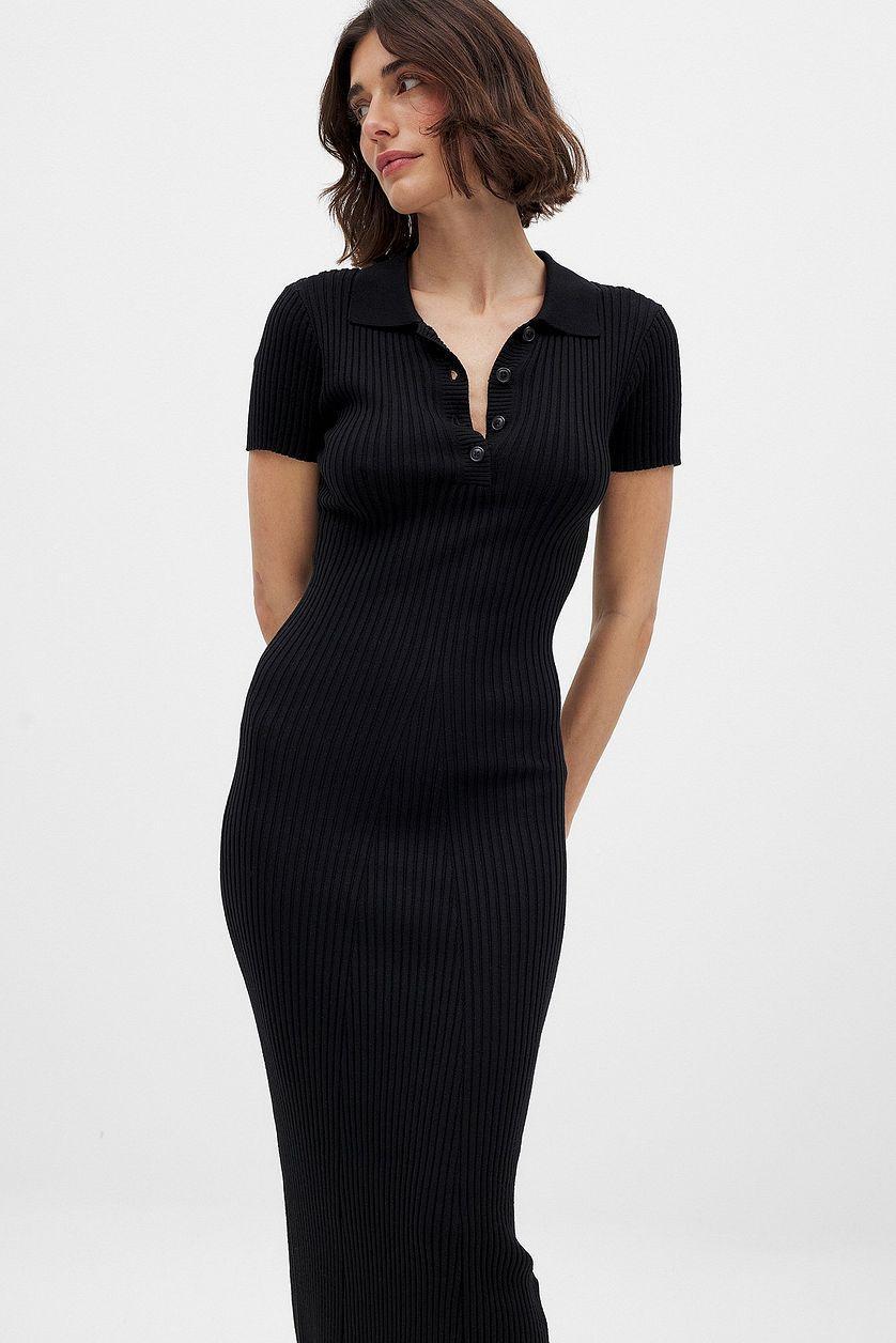 Knitted Short Sleeve Button Dress Product Image