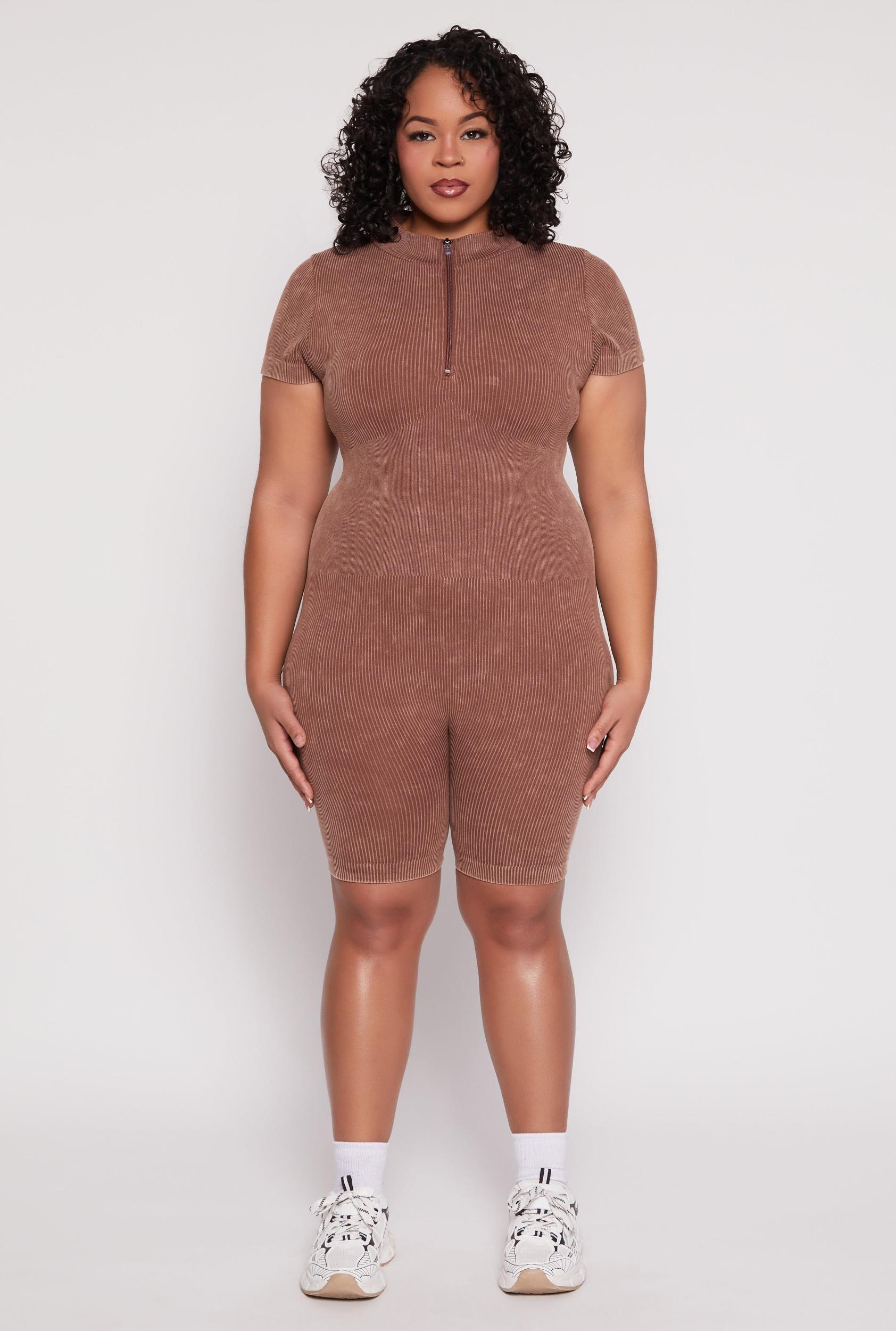 Womens Plus Size Acid Wash Biker Romper Product Image