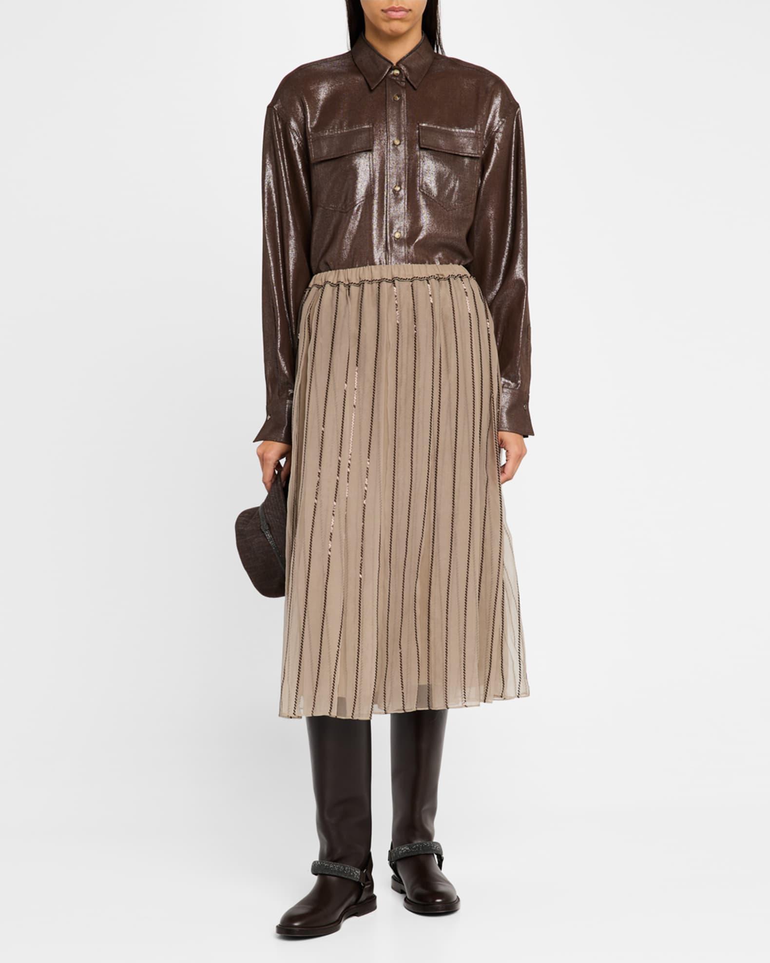 Regimental Paillette Crispy Silk Chiffon Midi Skirt Product Image