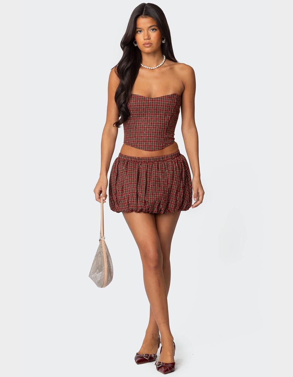 EDIKTED Marlene Plaid Lace Up Corset Product Image