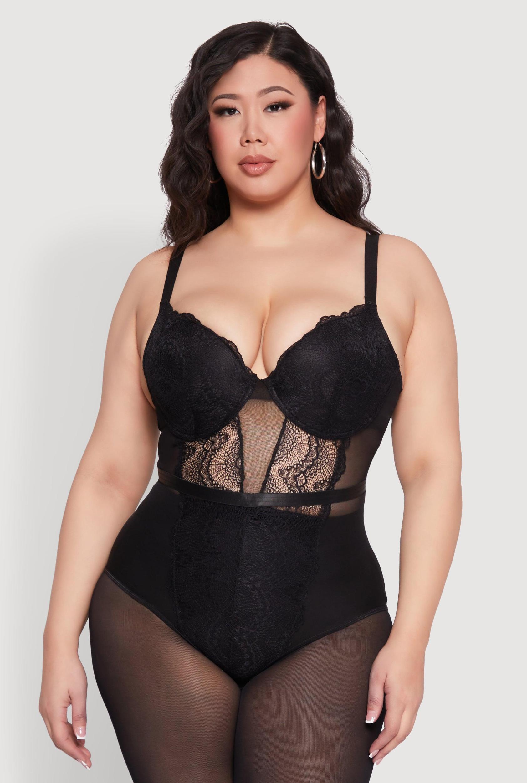 Womens Plus Size Lace Detail Bustier Bodysuit Product Image