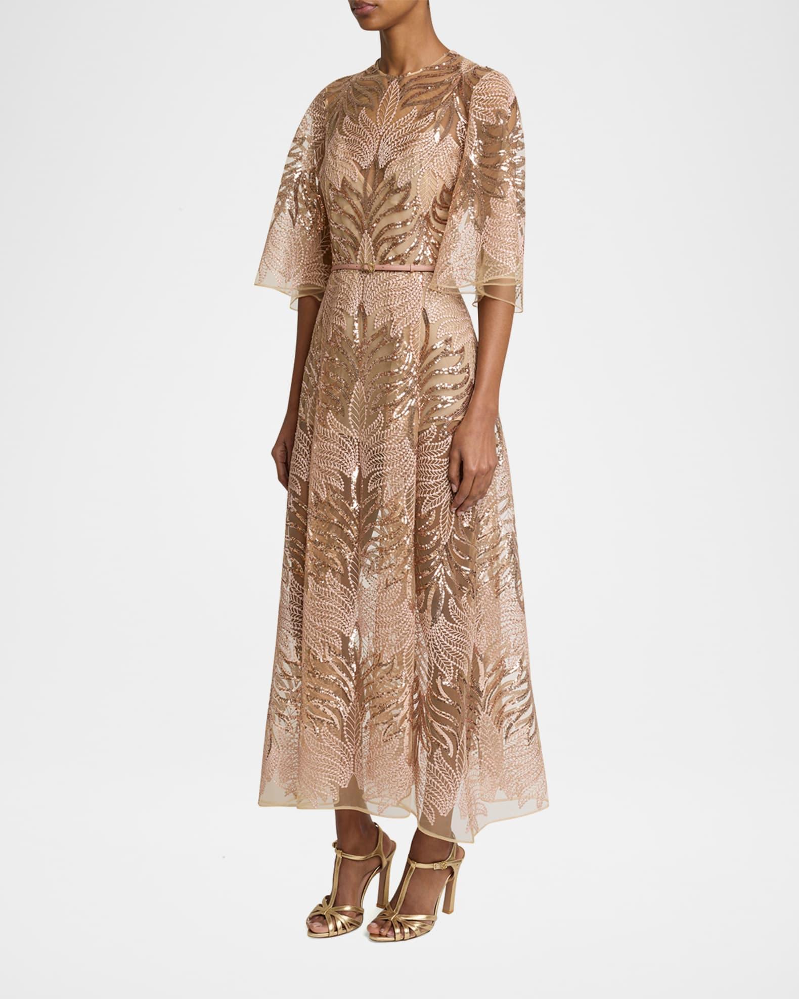 Sequin Embroidered Tulle Midi Dress Product Image