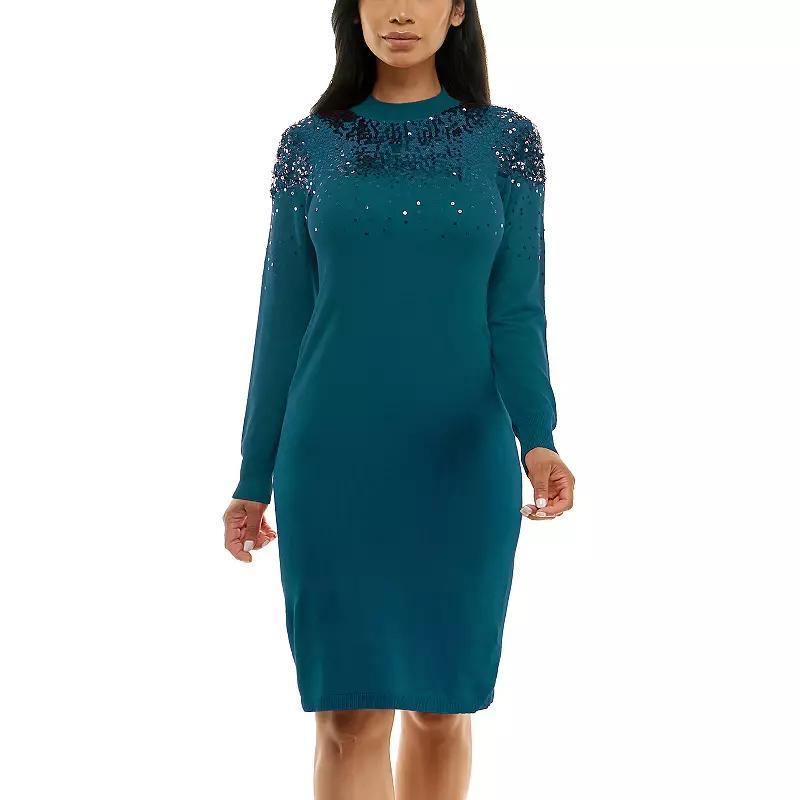 Women's Nina Leonard Sequins Sweater Dress, Size: XL, Deep Blue Product Image