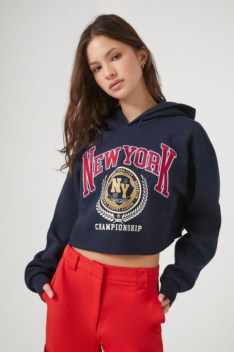 Cropped New York Fleece Hoodie | Forever 21 Product Image