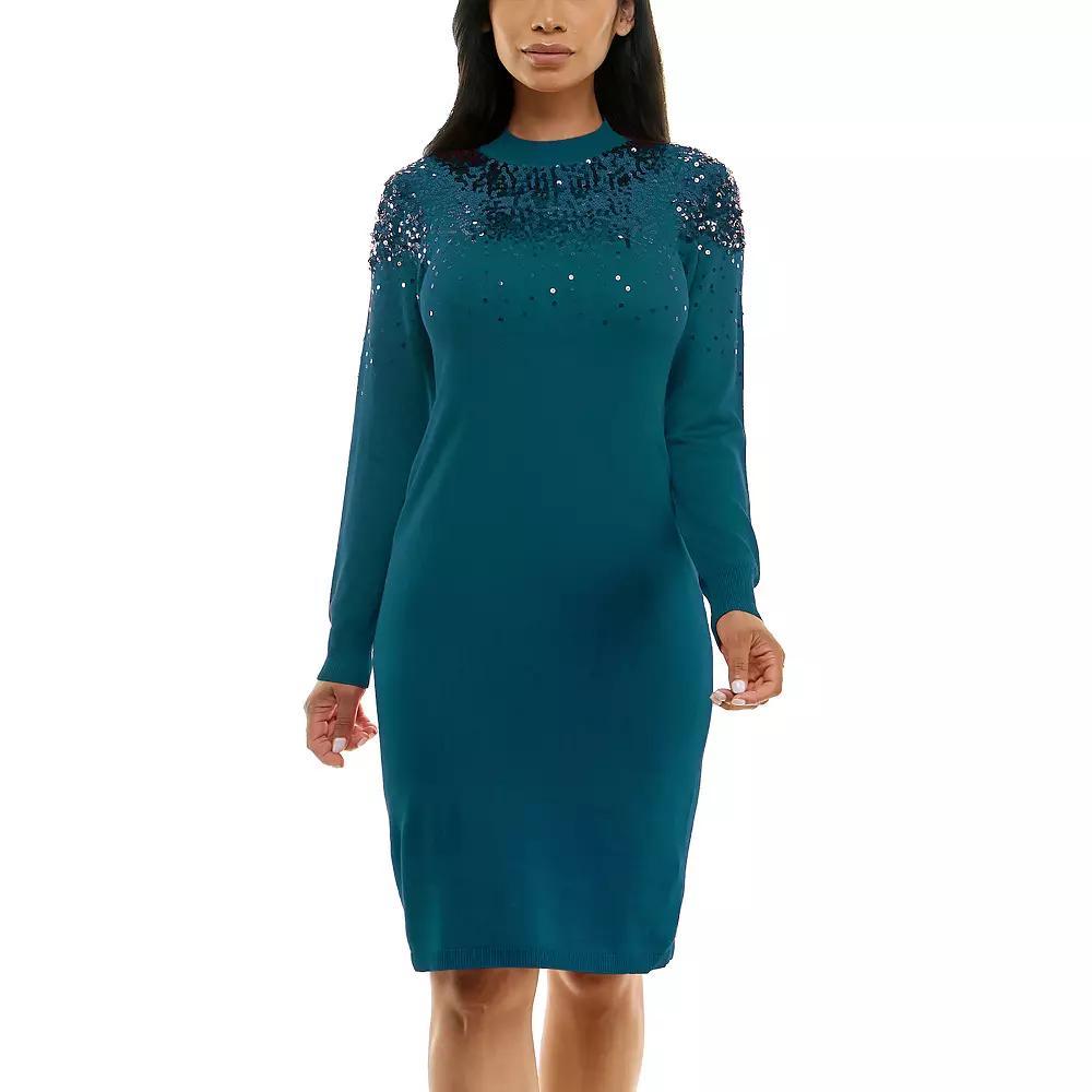 Women's Nina Leonard Sequins Sweater Dress, Size: XL, Deep Blue Product Image