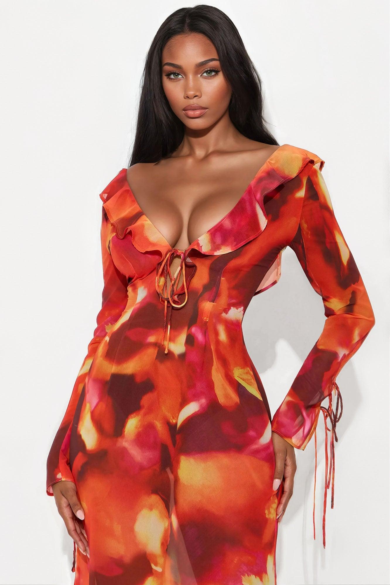 Savvy Chiffon Maxi Dress - Orange/combo Product Image