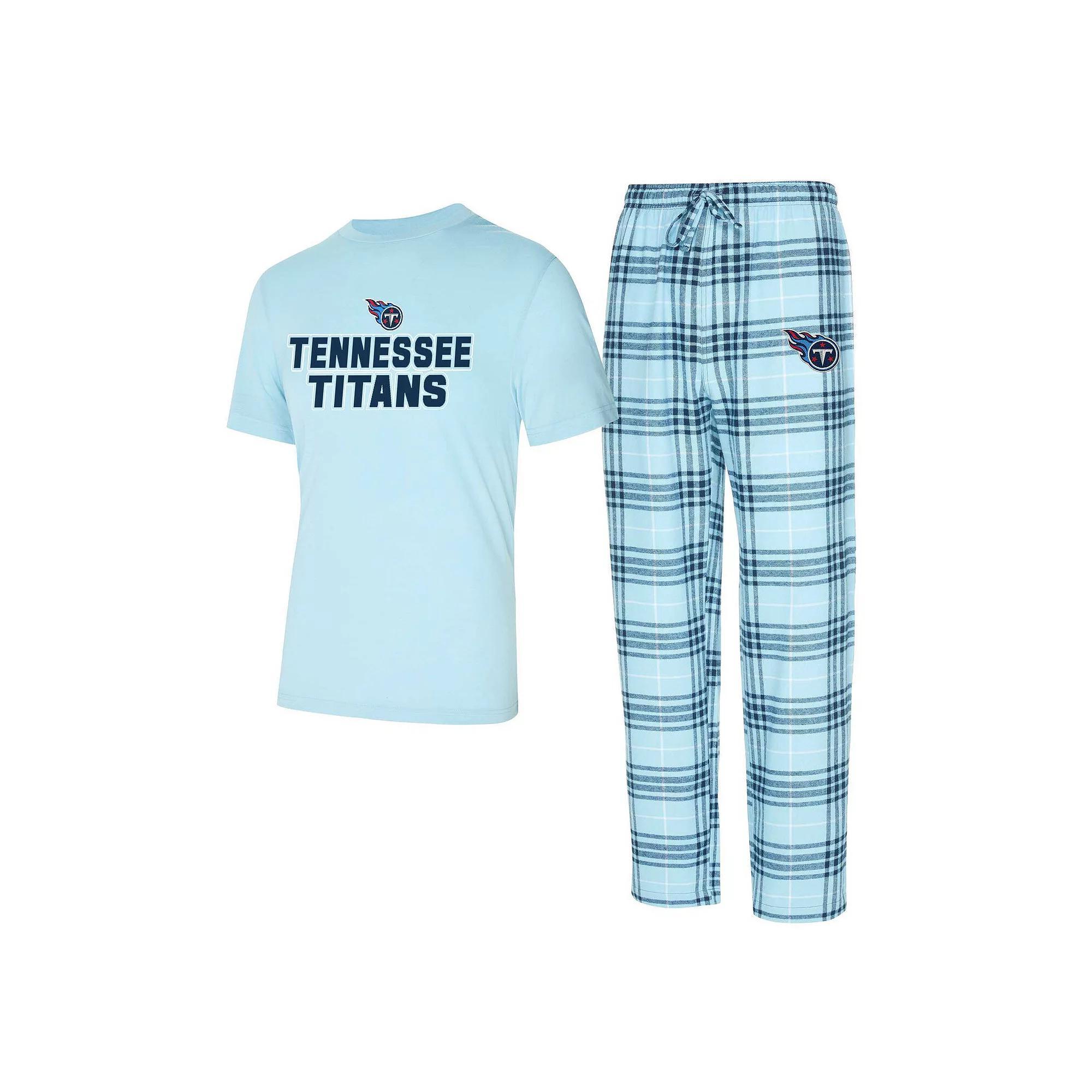 Men's Concepts Sport  Light Blue/Navy Tennessee Titans Vector T-Shirt & Flannel Pants Sleep Set, Size: Large Product Image