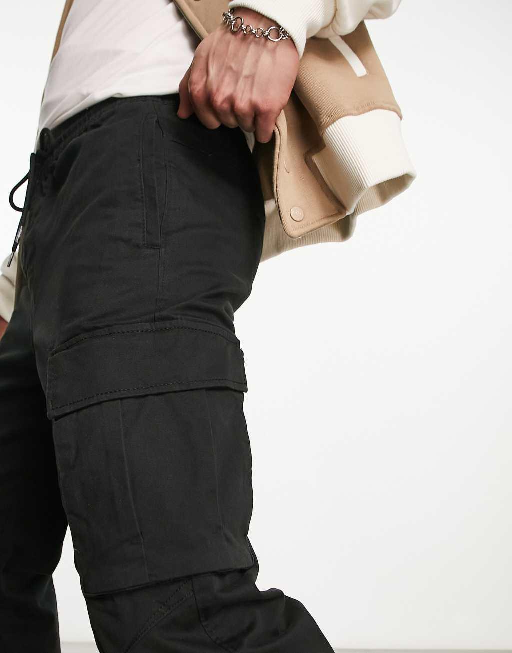 Pull&Bear 2 pack cargo pants in black Product Image