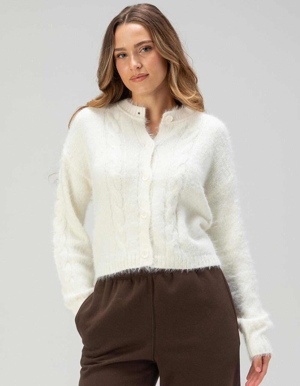 RSQ Womens Cable Fuzzy Cardigan - PINK Product Image