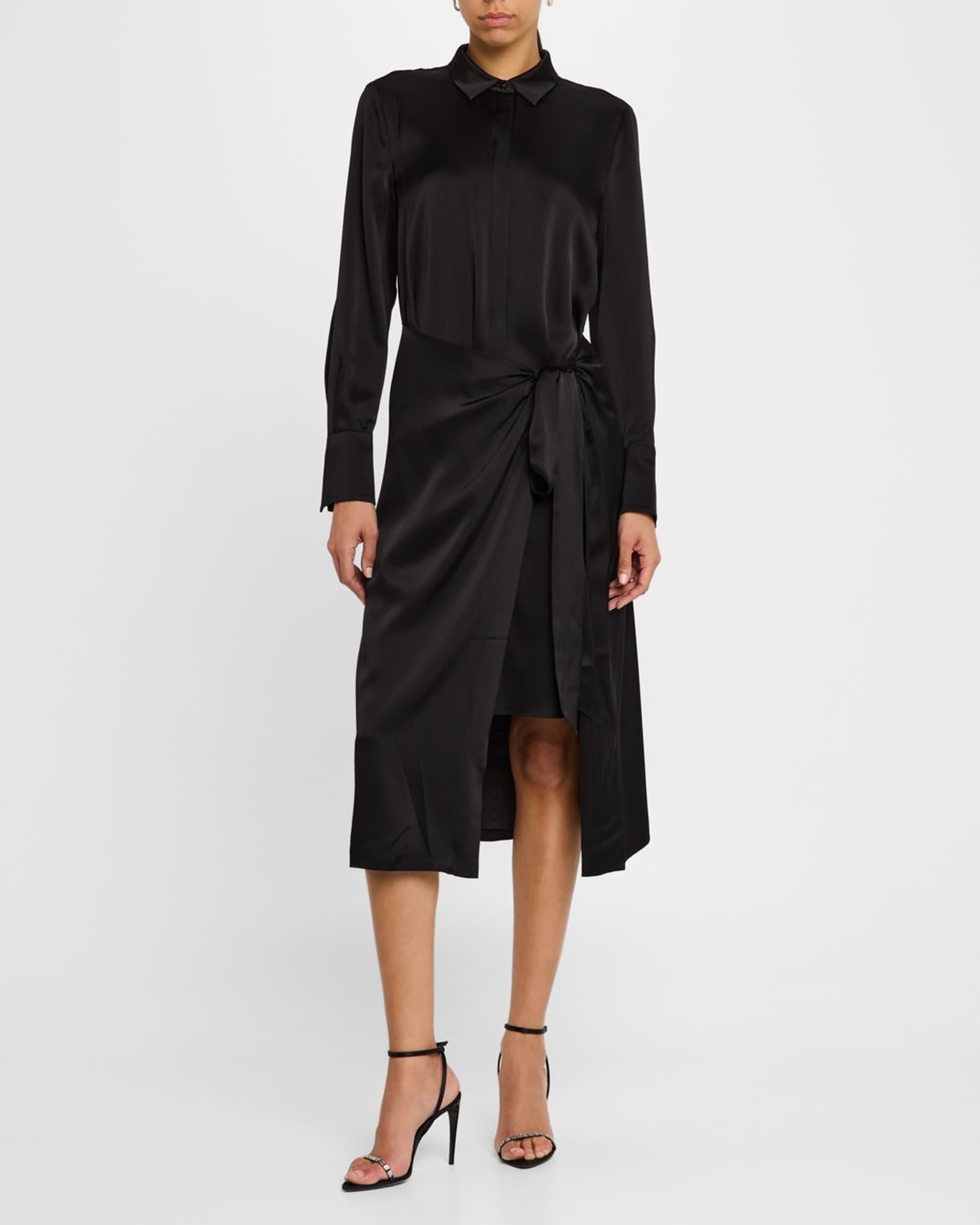 Alara Tie-Waist Sateen Midi Shirtdress Product Image