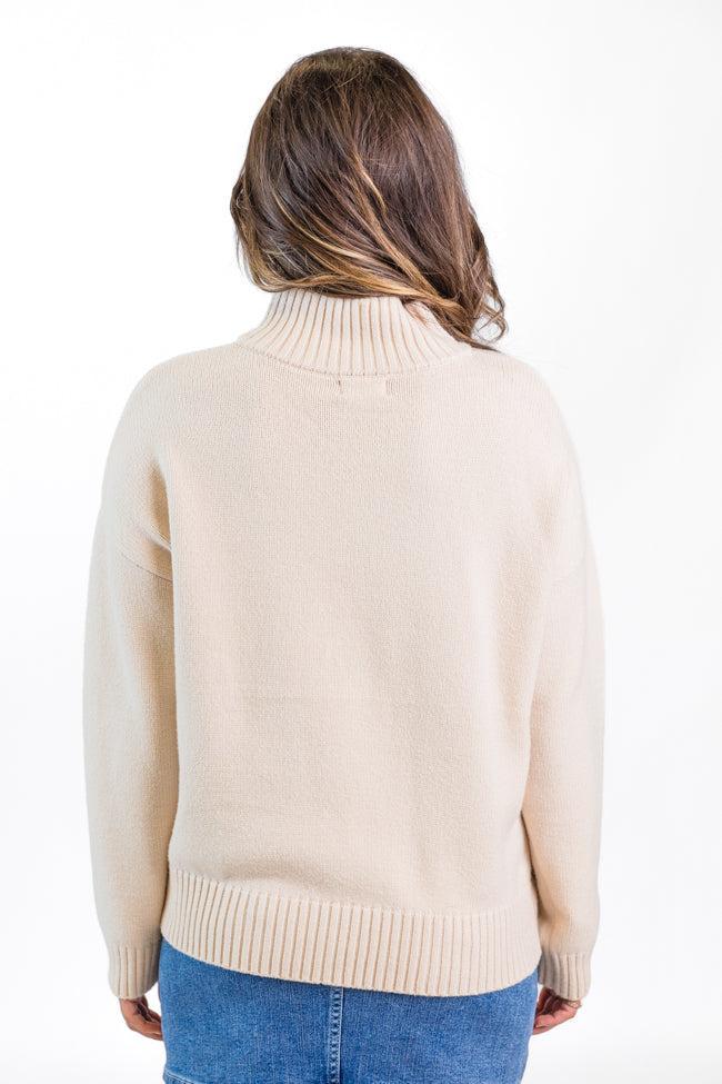 Roll With It Beige Los Angeles Embroidered Quarter Zip Sweater  SALE Product Image