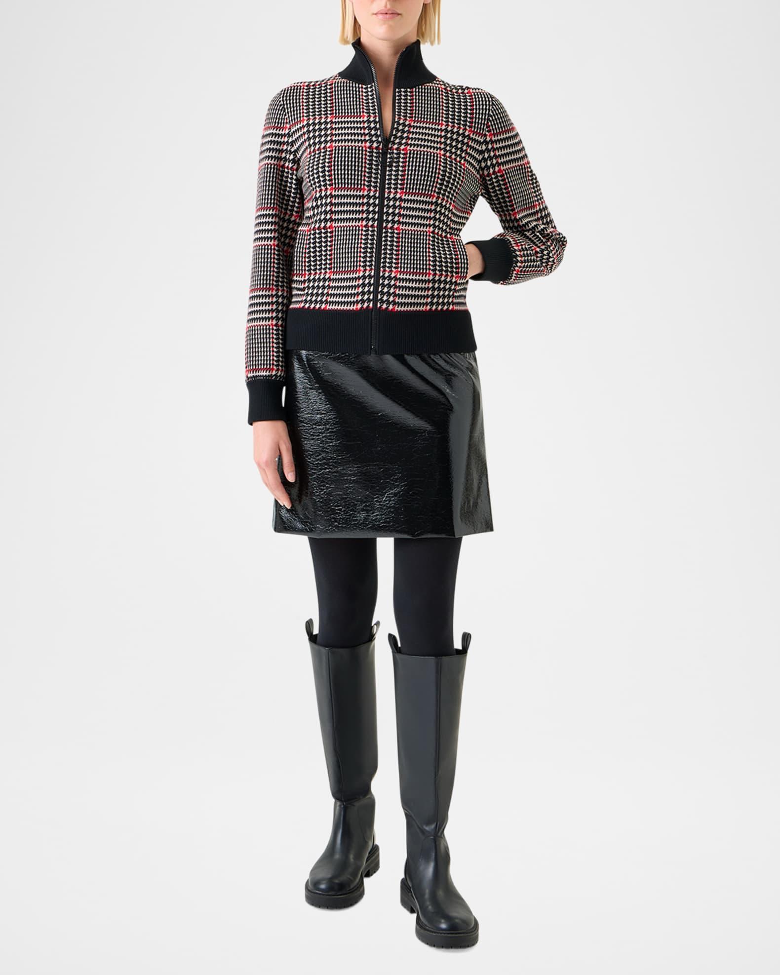 Houndstooth Check Jacquard Knit Zip Cardigan Product Image