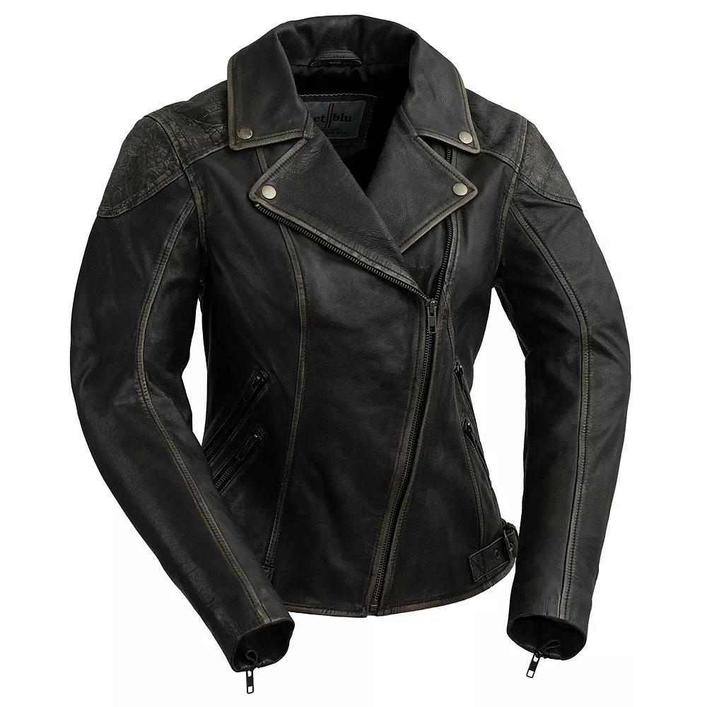 Women's Whet Blu Stephanie Distressed Leather Moto Jacket, Size: XS, Brown Vintage Product Image