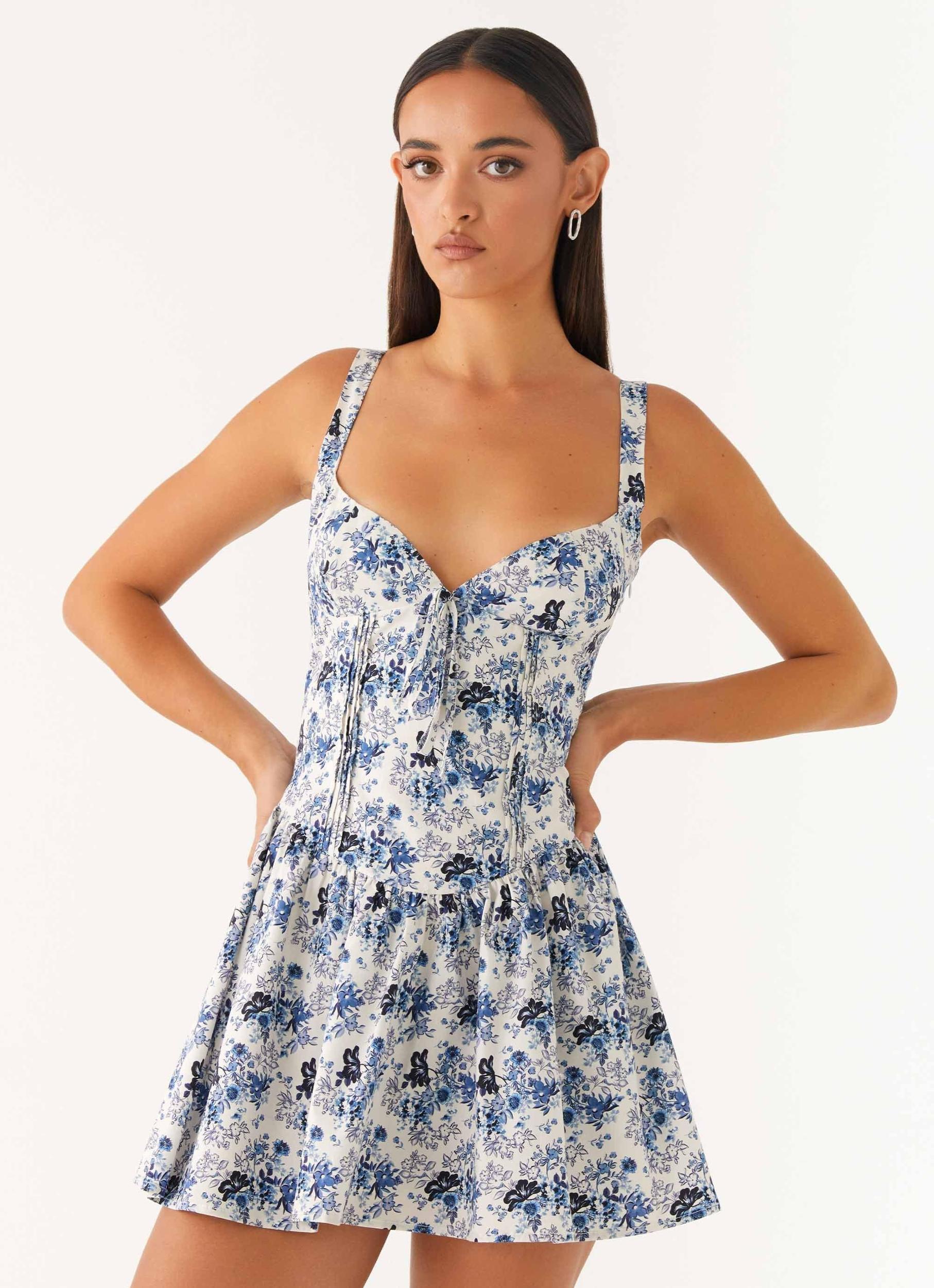 Nash Bust Mini Dress - Serene Sky Floral Product Image
