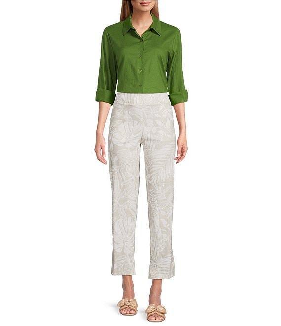 Investments Petite Size Natural Palm Pull-On Straight Leg Ankle Pants Product Image